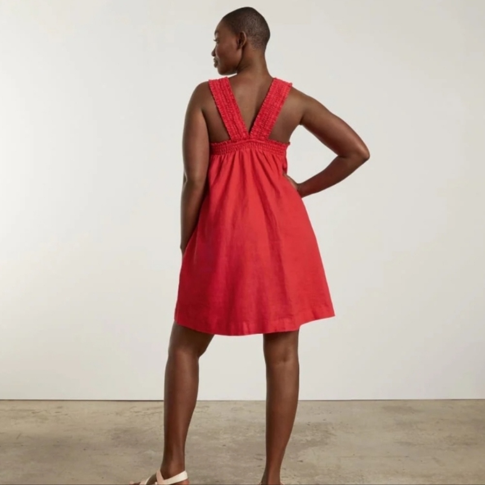NWT Everlane Smocked Linen Dress In Goji Berry XS